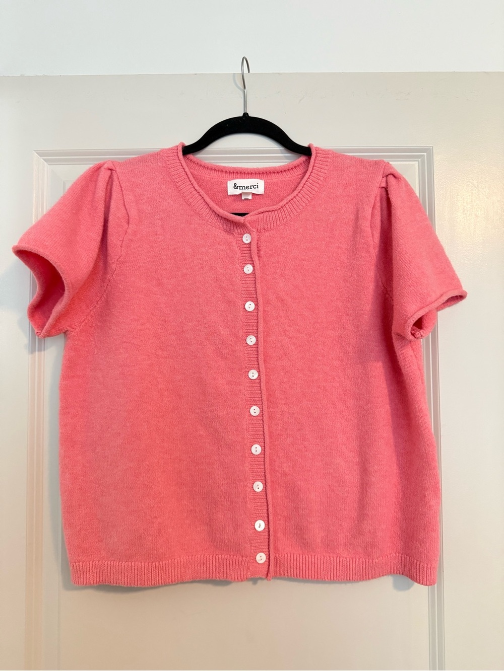 Short-Sleeve Button Front Sweater - Coral